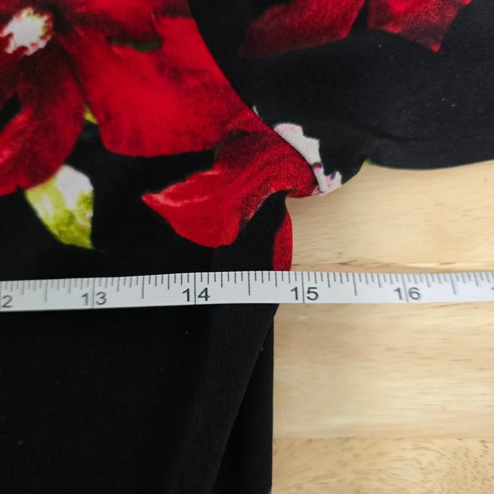 MARC BOUWER Floral Fit Flare Dress Black Red Pink Short Sleeve Size 8‎